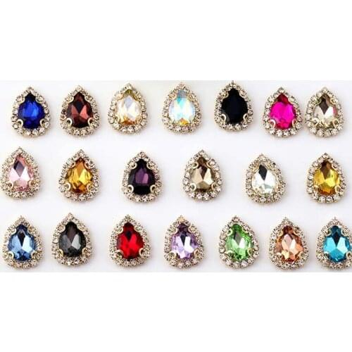Teardrop sew on rhinestone crystal buckle strass diamond metal base glitter rhinestones with claw for needlework shoes clothes