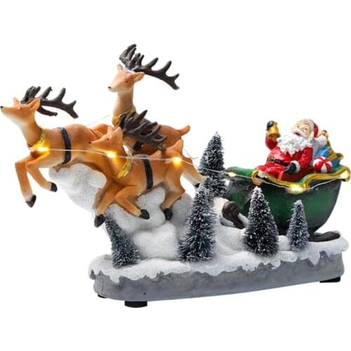 Glowing Music Christmas Reindeer Cart Ornament Resin Desktop Decor Centerpiece Sturdy Resin Handicraf Christmas Festival