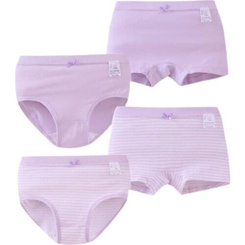 4Pcs/Lot Girls Panties Pure Cotton Kids Panties Solid Pink Childrens Undershorts School Teenage Girl Thong Children Underwear