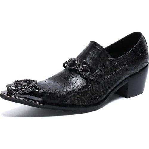 Luxury Men Shoes High Heel Pointed Toe Genuine Leather Dress Shoes Mens Red Height Increase Wedding Shoes Loafers Casual Shoes