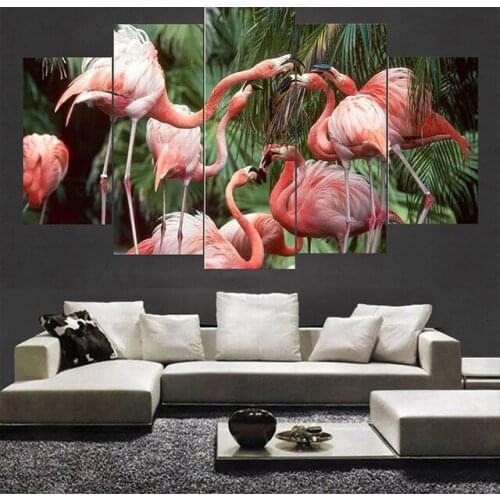 Unique Gift Top-Rated 5 Pieces HD Printing Painting Pink Flamingos Animal Type Poster Home Decorative Modern Bedroom Living Room