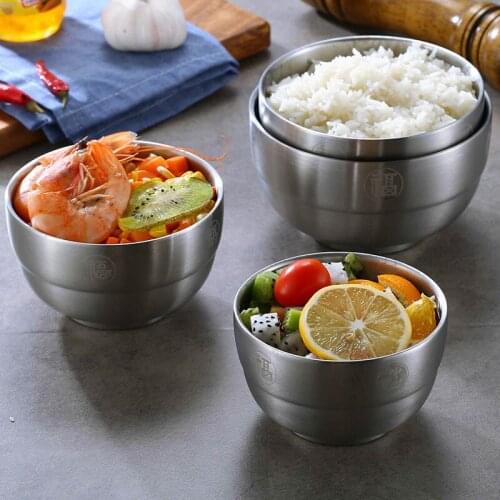 Thickening Breaking-Proof Easy To Wash Double Layer Stainless Steel Rice Bowl Heat Insulation And Anti Scald Bowl for Children a