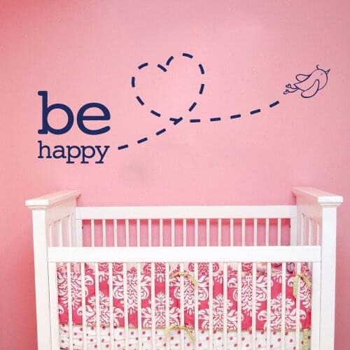 Be Happy Bird Fly Love Wall Sticker Bedroom Nursery Happy Love Quote Animal Wall Decal Living Room Kids Room Vinyl Home Decor