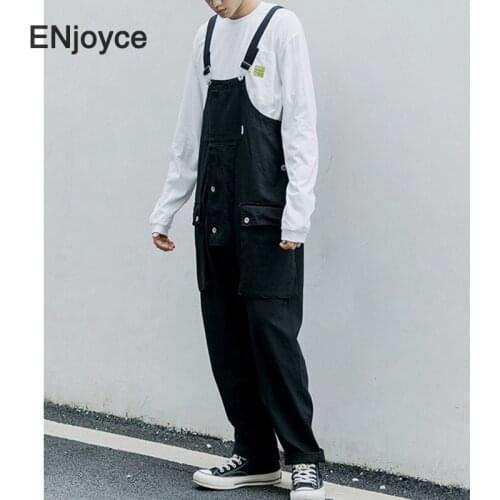 Vintage Jumpsuit Men Loose Casual 2021 Spring Streetwear Bodysuit Wide Leg Playsuit Cargo Pants Romper Strap Overalls