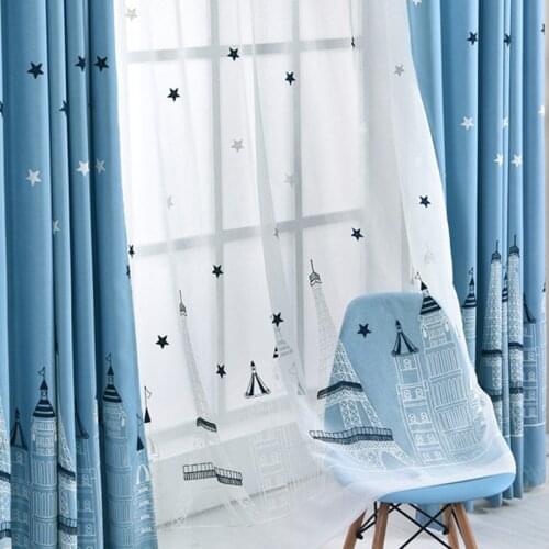 Children room boy bedroom castle embroidery living room bedroom curtain finished product customization