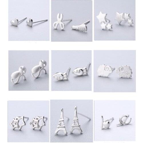 925 Sterling Silver Piercing Star Cute Cat Stud Earrings For Women Girls Jewelry Brincos Pendientes eh979