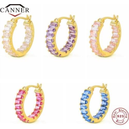CANNER 925 Sterling Silver Vintage Rainbow Crystal Diamond Hoop Earrings for Women Piercing Huggie Earings Jewelry Ear Hoops