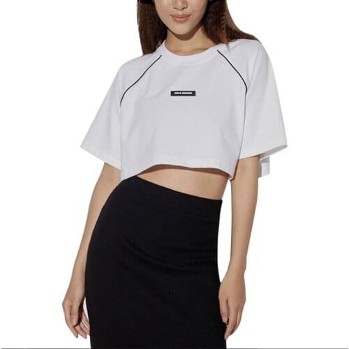Women Summer Casual Crop Top Spring and Summer Adults Casual Letter Label Short Sleeve Round Neck T-shirt