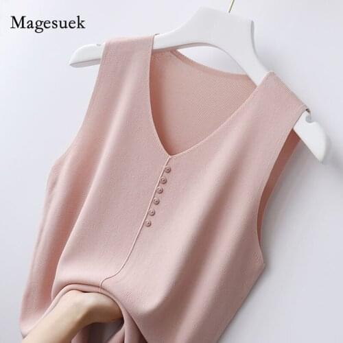 New Elegant Ice Silk Tops 2021 Summer V-neck Womens Knitted Sleeveless Vest Solid Color Women Bottoming Thin Casual Vest 10098
