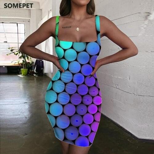SOMEPET Dizziness Dresses Women Colorful Ladies Dresses Abstract Halter Sleeveless Rainbow Bodycon Dress Creativity Sundress