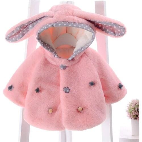 Baby Girls Winter Plush Clothing Outerwear Infant Hooded Rabbit ears Cotton Coat Cloak Child Toddler Fashion Flower Clothes