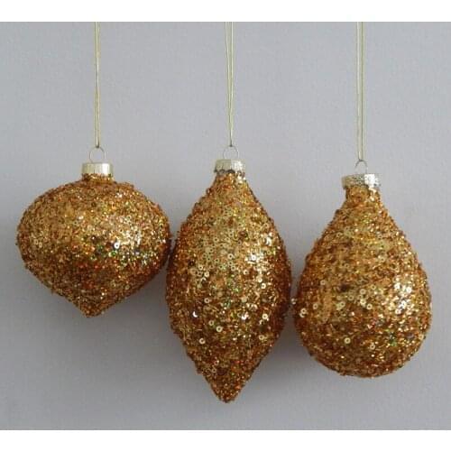 16pcs/pack Small Size Gold Piece Ornaments Glass Pendant Different Shaped Christmas Tree Decorative Globe