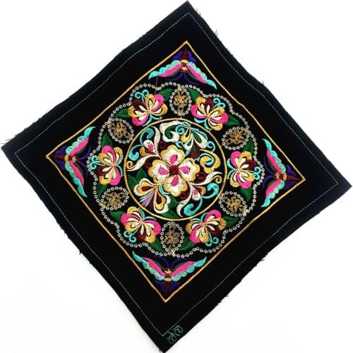 Big Square Embroidery Patches Ethnic Miao Patch Garment Sewing Accessories Clothing Bag Diy Embroidered Flower Applique BOHO