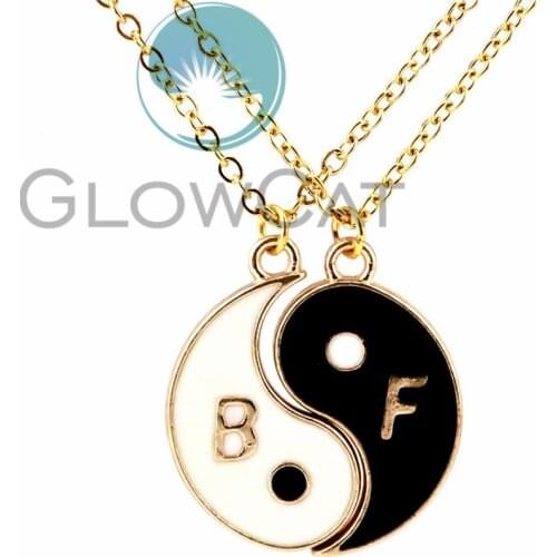 2pcs Yin Yang Tai ji Diagram Best Friends Pendant 50cm Steel Gold Chain Necklace Friendship Jewelry Unique Personalized