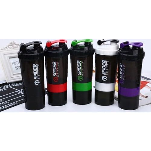 500ML Shaker Bottle BPA Free Easy Grip-Leak Cap Stainless Steel Ice Protein Shaker Ball 2 Twist-on Powder Storage Cups on Bottom