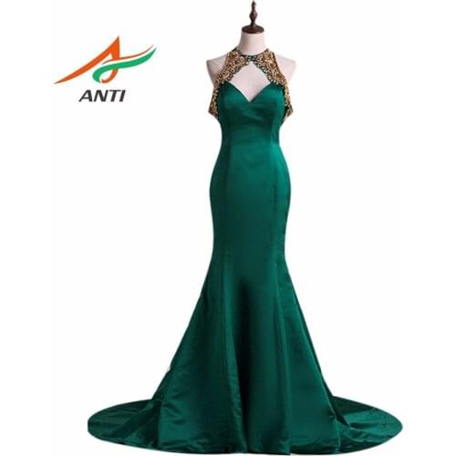 ANTI Golden 2019 Mermaid Evening Dresses Elegant Fashion Beading Crystal Evening Dress Luxury Rhinestone Formal Women Dress