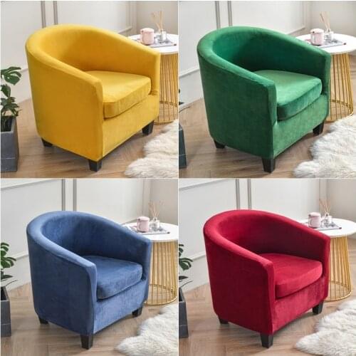 1Set Tub Armchairs Covers Velvet Plush Club Chair Cover Coffee Shop Bar Arc Sofa Couch Slipcovers with Seat Cushion Covers