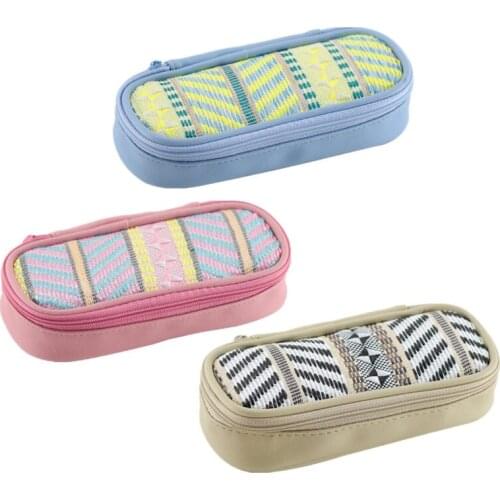 Ethnic Style Zipper Large Capacity Korean School Pencil Case for Girls Boys Cute Pencilcase Makeup Purse Pouch Stationery Bag