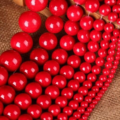 1 Strand High Quality Red Natural Stone beads 4 6 8 10 12 14 16mm Round Beading Spacer for DIY Jewelry Making Charm Materials