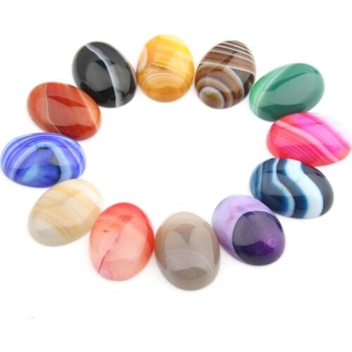 2Pcs Wholesale Red Yellow Striped Agates Natural Stone Oval Loose Beads Cabochon Setting Fit Pendants Rings For Women Jewelry