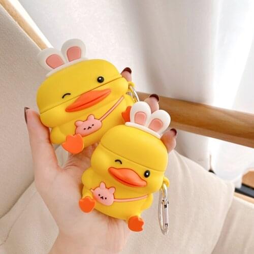3D Cute Duck Earphone Case for Airpods 2 Case Silicone Cartoon Cover for Apple AirPods Pro 1 2 Earbuds Earpods Case Accessories
