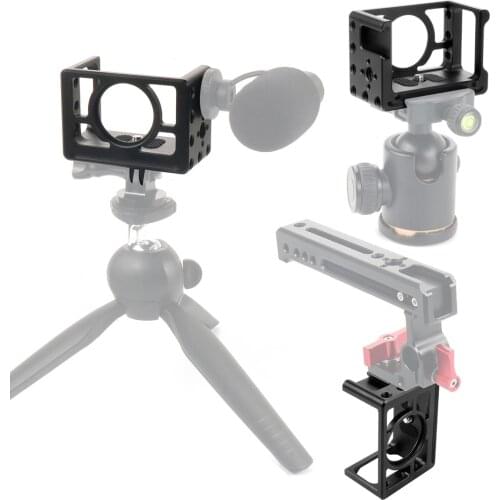 Camera Cage Mount Holder for Sony RX0 II Protective Metal Vlogging Holder w Cold Shoe 37mm Lens Filter Adapter 1/4'' 3/8
