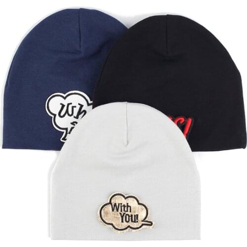 Childrens Solid Color Cotton Printing Beanies Soft Elastic Cap Outdoor Windproof Baby Fashion Casual Skullies Hats Beanie