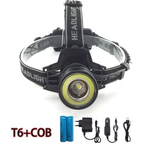 Dual LED Headlamp COB+ T6 Headlight linterna frontal Powerful Flashlight Camping Fishing Torch light 18650 Battery Rechargeable