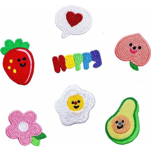 Fruits series Peach strawberry Avocado Flower Leaf Appliques Clothing Embroidery Patches Sticker Cloth Decorative Free Delivery