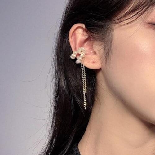 Hot Sale 2021 New Korean Pearl Clips Earrings C-shaped Asymmetric Ear Cuffs Earrings for Women Jewelry Clips On Ears Trendy