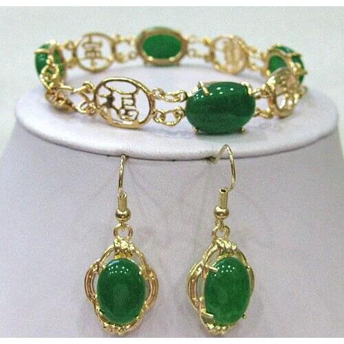Hot sell new - shitou 00577 Details about Green stone Beads Link bracelet earrings set