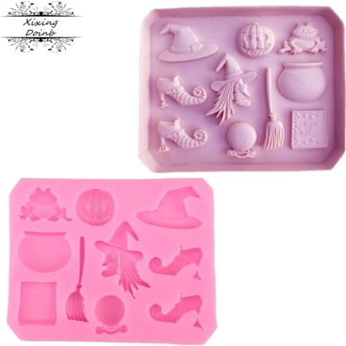 Halloween Party Sugar Silicone Mold Cake Decorating Tools Hat Pumpkin Witch Pastry Baking Polymer Clay Kitchen Bakeware