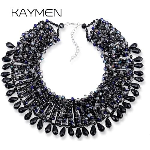 KAYMEN Luxury Fashion Statement Necklace Crystal Handmade Beaded Chunky Necklace Beautiful Choker Necklace for Women Party