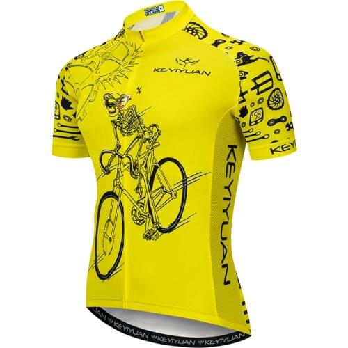 KEYIYUAN 2021 Yellow Skull Summer Short Top Mens Mountain Bike Riding Jersey Maillot Velo Homme Camiseta Ciclismo