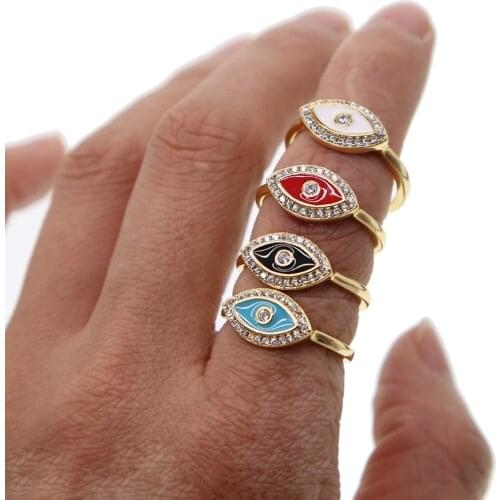 Red white black blue enamel turkish lucky lovely evil eye engagement band Gold color boho bohemia rings