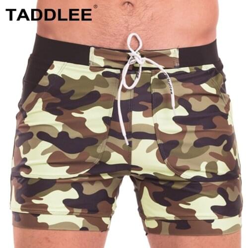 Taddlee Brand Sexy Mens Swimwear Swimsuits Men Swimming Boxer Trunks Camo Beach Board Shorts Pockets Surfing Bathing Suits New