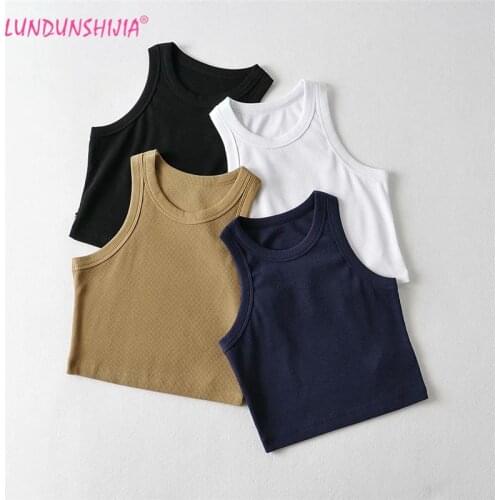 LUNDUNSHIJIA 2021 Summer Pure Knitting Ribbed Crop Top Stretch Off Shoulder Sexy High Quality Tank Tops Women