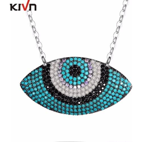 KIVN Fashion Jewelry Turkish Blue eye CZ Cubic Zirconia Womens Girls Bridal Wedding Pendants Necklaces Birthday Christmas Gifts