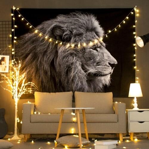 Black Theme Tapestry Stars Sky Wall Hanging Tapestry Lion Geometric Wall Carpet Blanket Tapestries For Living Room Home Decor