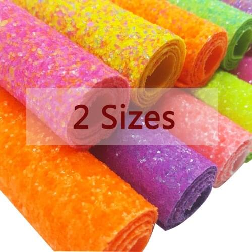 2 Sizes Neon Glitter Fabric Sheets Leather Hair bow Accessories Materials DIY HandBag Shoes Home Texile Synthetic Leather Fabric