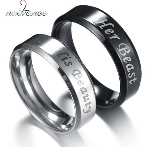 Nextvance 6mm Her Beast His Beauty Ring 316L Stainless Steel Letter Couple Rings Engagmen Wedding Gift Promise Jewelry