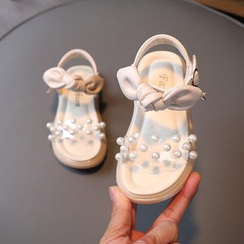 Summer New Childrens Shoes Korean Pearl Beach Shoes Little Girl Bow Princess Sandals Shoes for Kids Girls