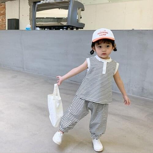 2021 Korean Summer New Boy Girl Baby Striped Suit