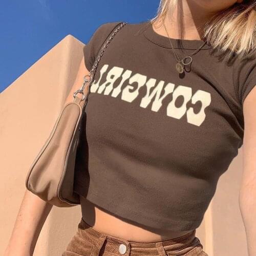 2021 Summer New Ladies Round Neck Short-Sleeved Nine-Point Top Sexy Letter Printing Casual Slim Short Crop T-Shirt Top