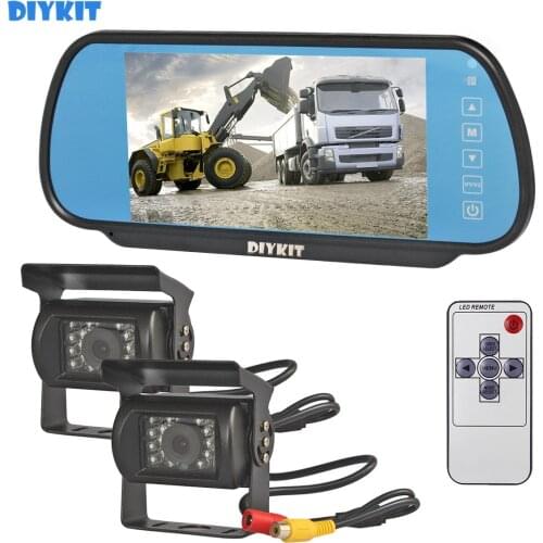 DIYKIT Wired 7" Mirror Monitor Car Monitor + 2 x Waterproof Night Vision CCD Rear View Car Camera for Truck Caravan Bus Van