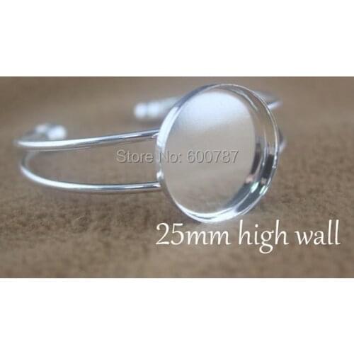 5pc 25mm Adjustable Round Bangle Bracelet Blank Base High Wall Silver Plated Bezel Tray Setting Cabochon For DIY Bracelet Making