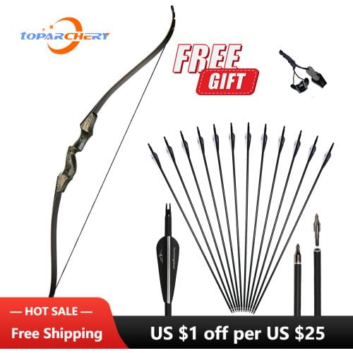 Toparchery bow and arrow set 60inch recurve bow wooden Archery Bow for Right Hand and left hand Takedown Bow for practice hunt