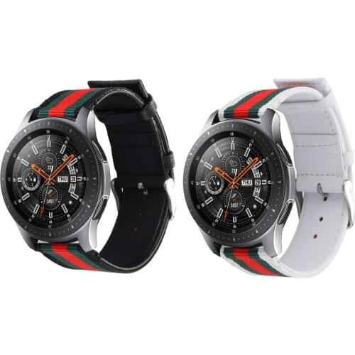 22mm Genuine Leather Nylon Watch Band Strap for Samsung Galaxy Watch3 45mm Watch 46mm Gear S3 Smart Watch Replacement Wrist band