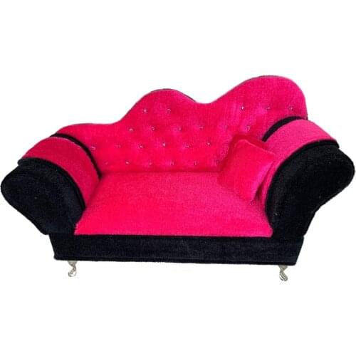 Rose and Black Long Sofa with Cushions Furniture for 1/6 Scale Dollhouse Dolls Action Figure Accessories Kids Children Pretend P