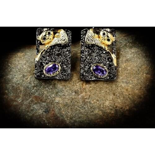 CHARLINLIOL 925 Silver Stud Earring for Women Cute kitten Cat Unique Black Gold Color Party Jewelry Ear Stud Earrings